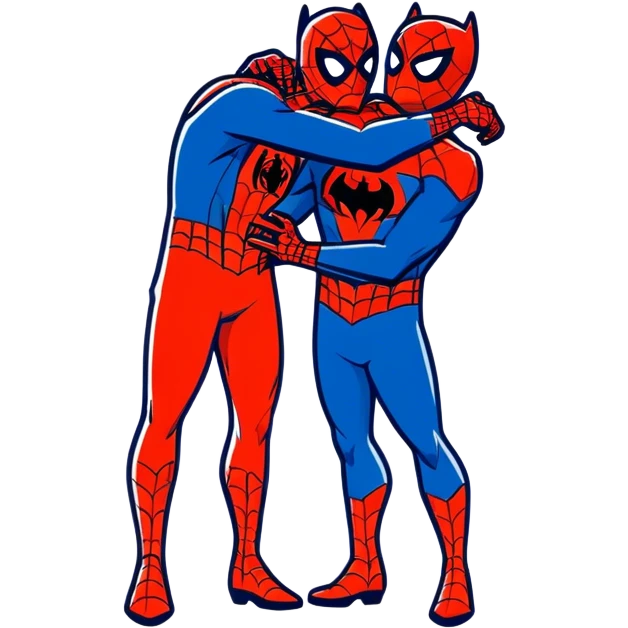 Spider-Man hugs Batman. emoji