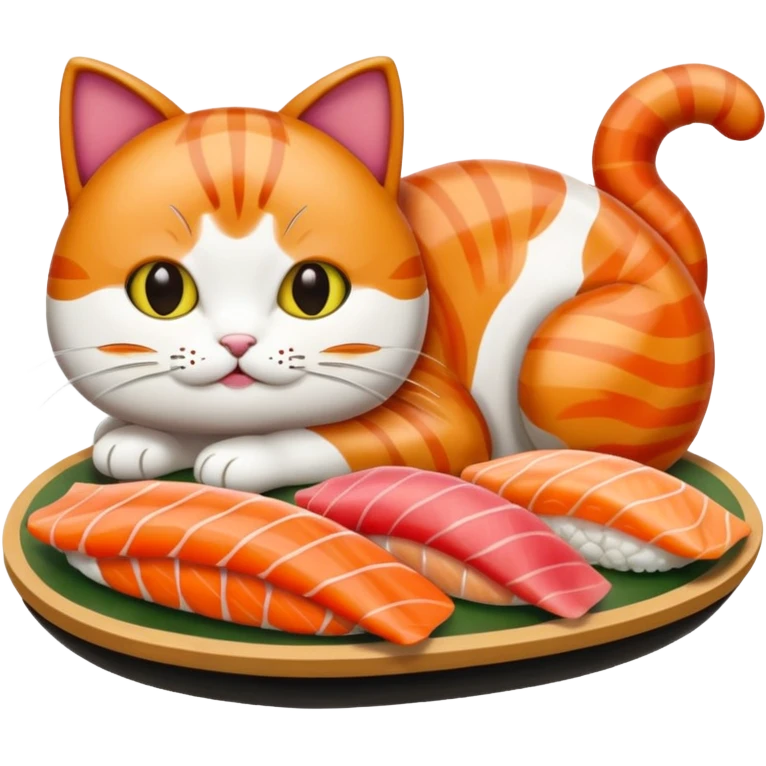 A entire cat body and all and sushi emoji