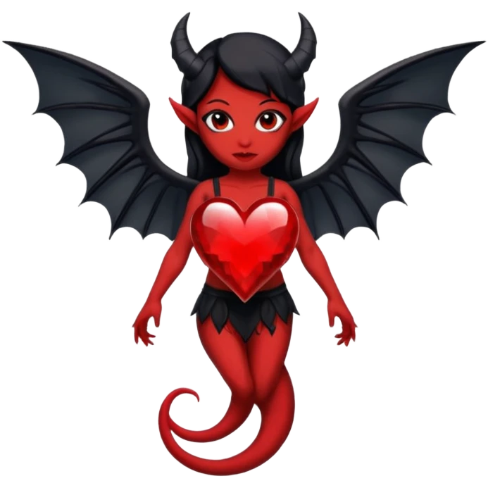 small black succubus wings, cryhstal heart red, black heart tail emoji