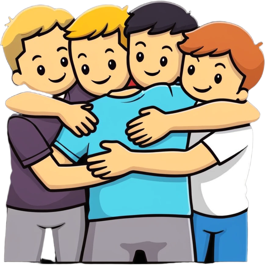 Caucasian friends in a group hug, showing friendship and togetherness emoji