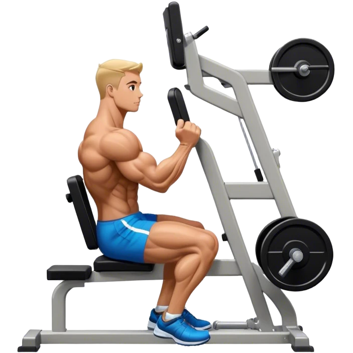 side-view bodybuilder seated weighted calf-raise machine lower leg exercise emoji