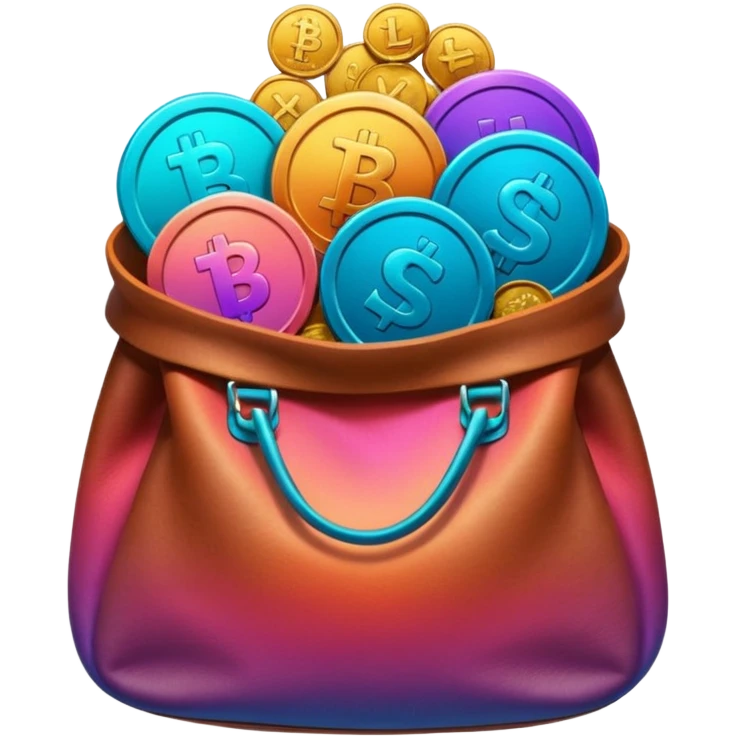 Coins inside brown leather bag, make bag always brown  color

Change coins color in in gradient of turquoise, blue, pink, purple, and coral emoji