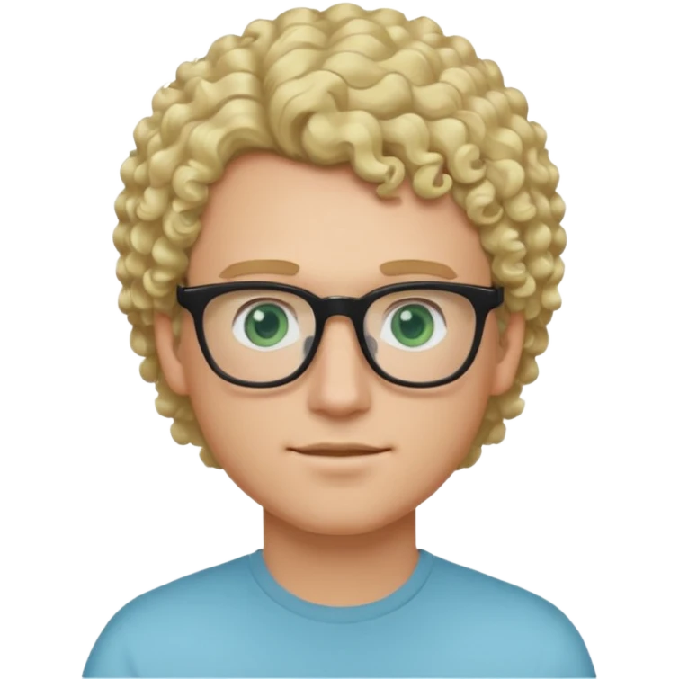 white guy with curly blonde hair and light blue ish green eyes with black glasses  emoji