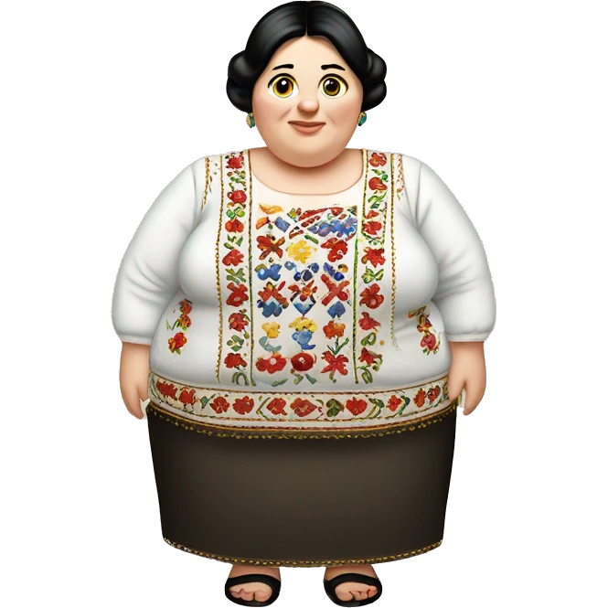 European dark-haired obese woman in Ukrainian embroidery emoji