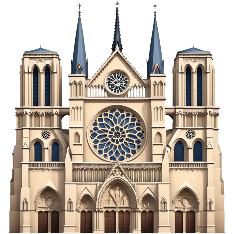 Notre Dame Cathedral in Paris with its iconic Gothic architecture, twin towers, and rose window emoji