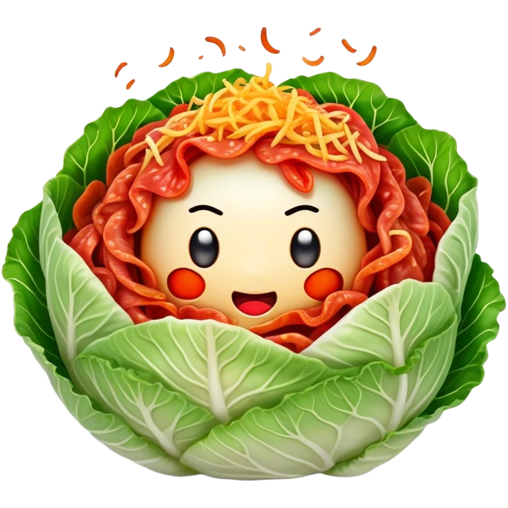 Cinematic Realistic Kimchi Dish Emoji, depicted as a vibrant fermented cabbage dish with a spicy kick rendered with detailed textures and dynamic, appetizing lighting. emoji