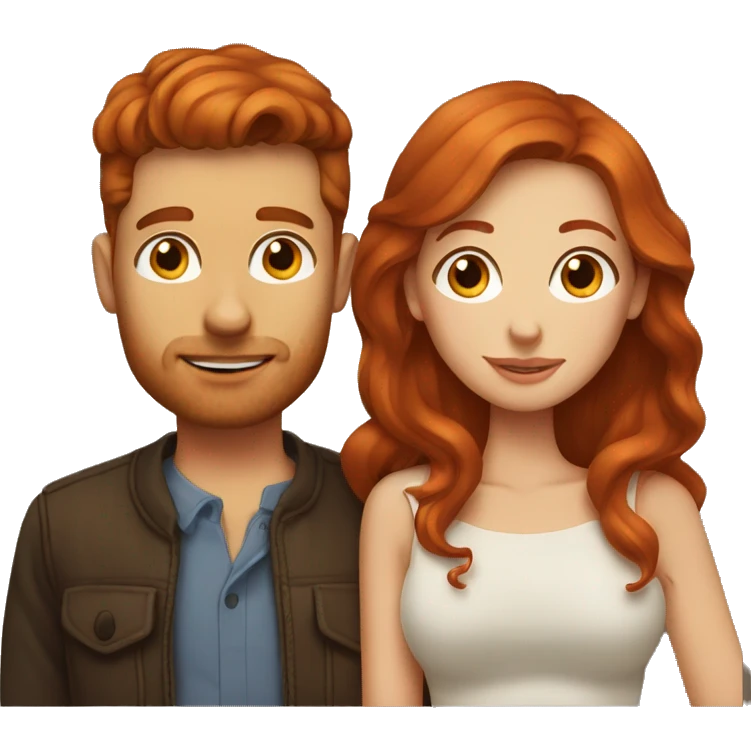 Redhead women kissing brown haired man emoji