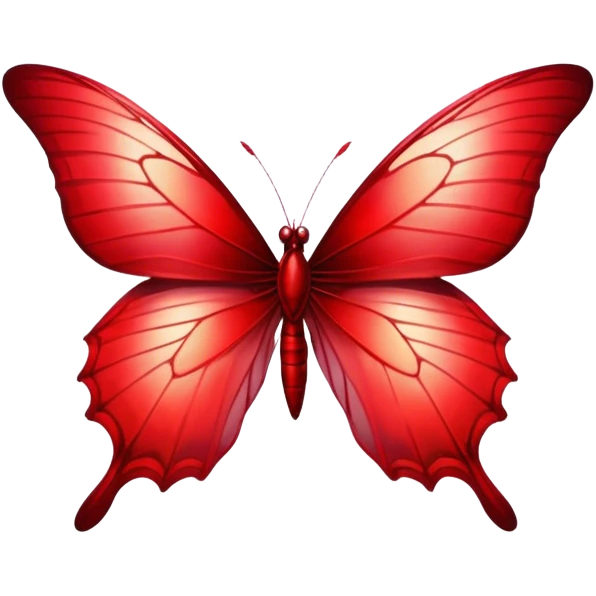 Cinematic Realistic Noble Red Butterfly Portrait Emoji, Poised and elegant, with delicate, translucent wings rendered in rich ruby and scarlet hues, a slender, graceful body with intricately detailed textures, and soft, reflective eyes, illuminated by natural light, high shine, intelligent and regal, styled with an air of refined natural splendor, focused and attentive, soft glowing outline, capturing the essence of a watchful and confident red butterfly that appears to emerge majestically from the screen! emoji