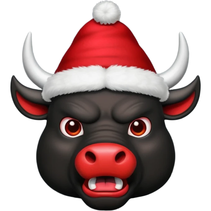 black angry powerful with red New Year's hat with white horns bull emoji emoji