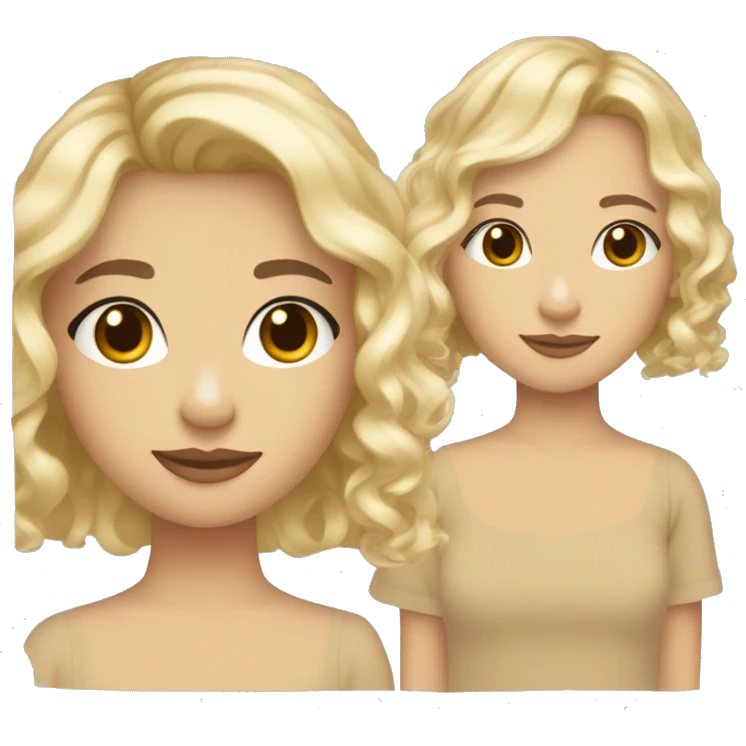 Girl with light skin, brown eyes, dimples, brunette curly hair and two blond face framing curtain bangs emoji