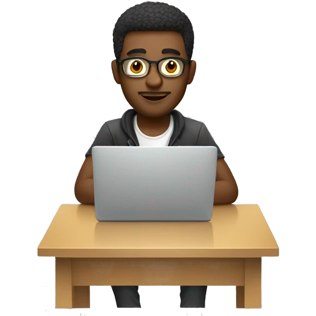 The graphic designer is sitting at his laptop emoji