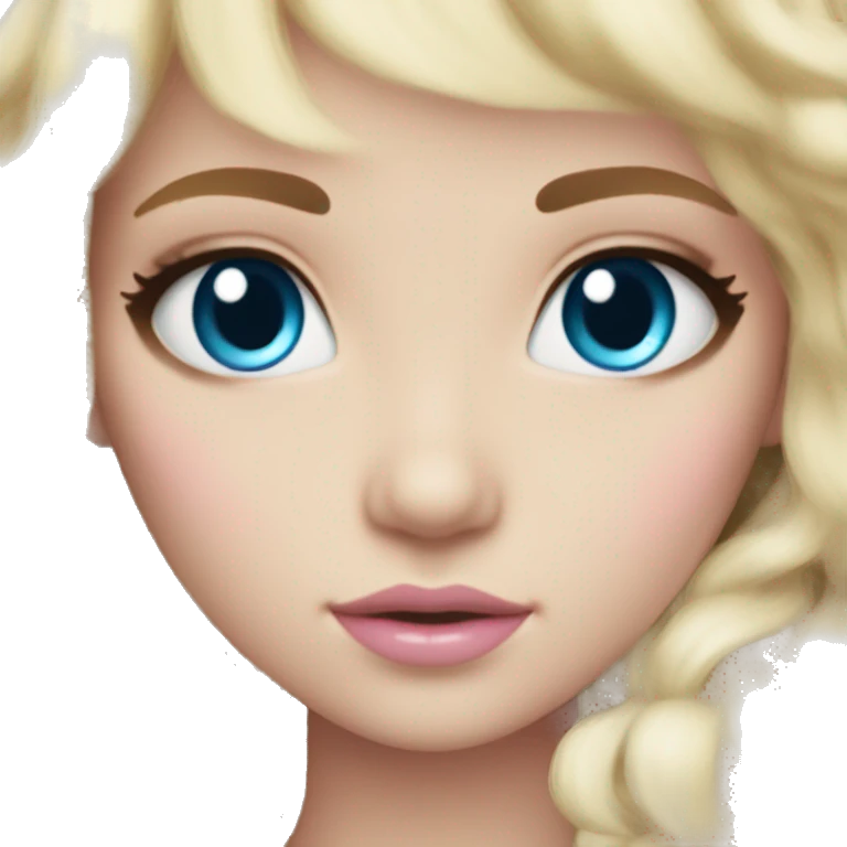 ocean blue doll eyes, blonde hair, feminine, pink, girl, angelic emoji