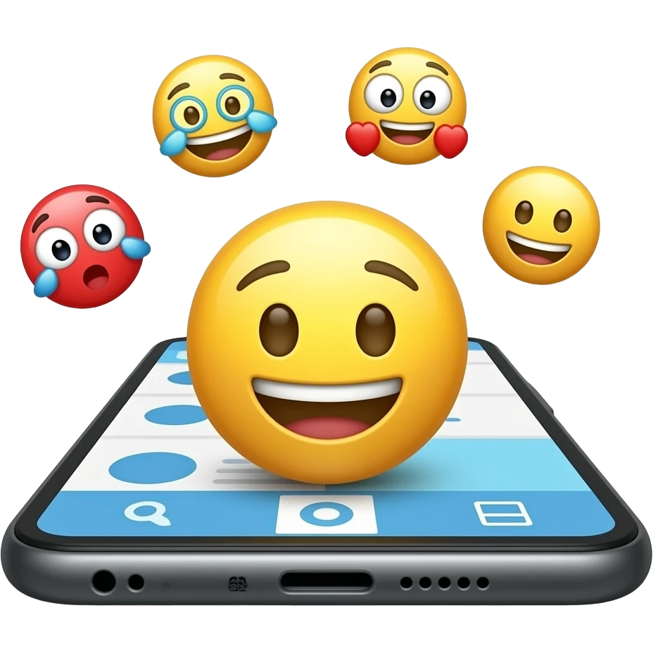 emojis coming out of a phone on social media emoji