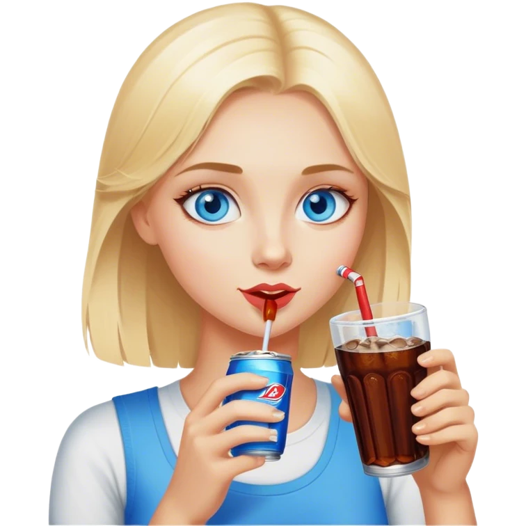 Blonde girl with blue eyes drinking diet cola emoji