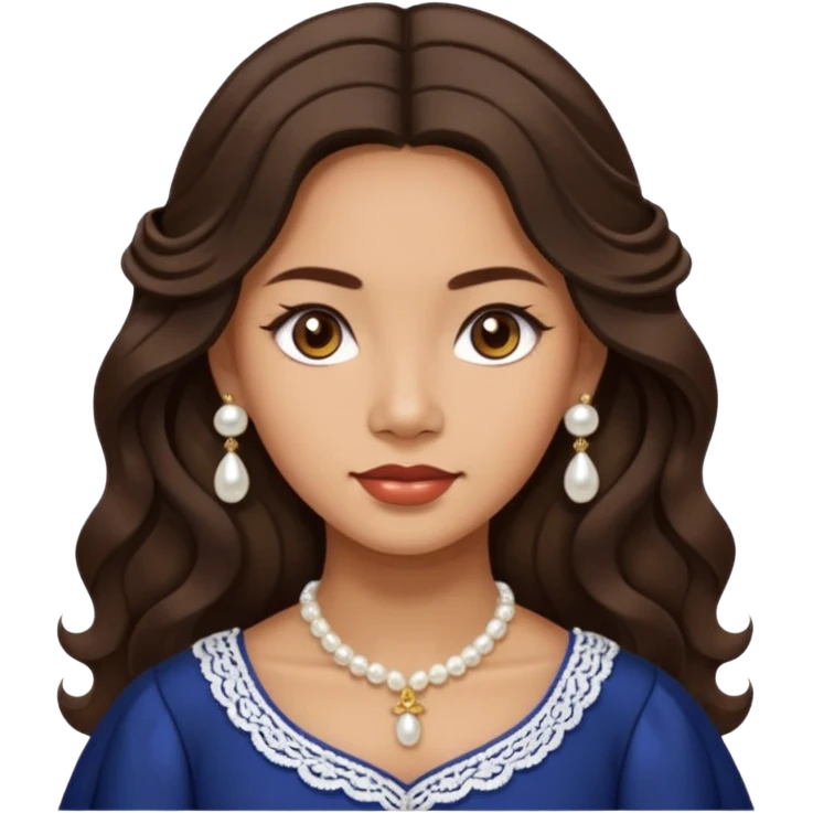 Tan Filipino woman with dark brown eyes and long dark wavy hair parted in the middle wearing a traditional filipiniana and white pearl stud earrings and no other jewelry emoji