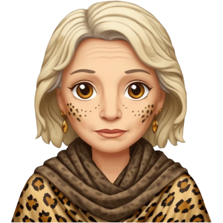 ancient white woman, tattered leopard skin shawl emoji