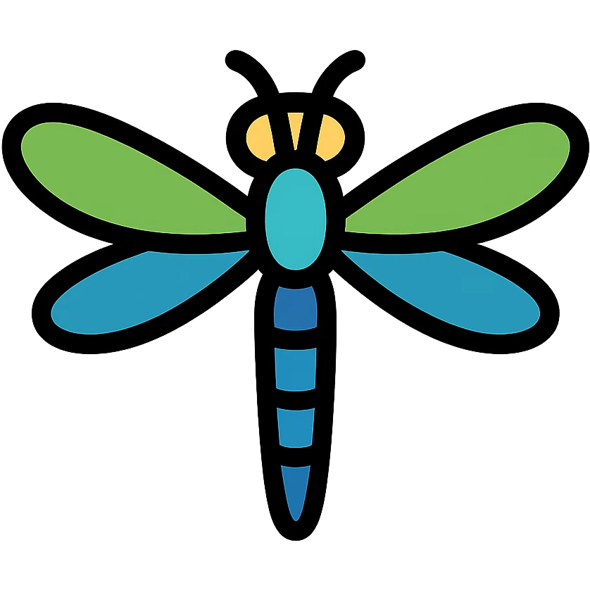 realistic dragonfly with bright green and blue wings, color outline icon style emoji