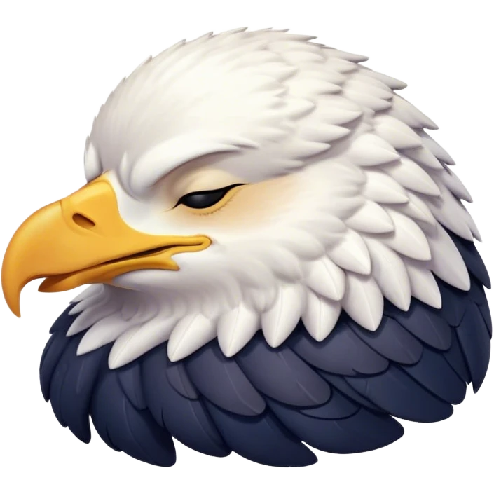 Meme-Worthy Cute Sleeping American Eagle Portrait Emoji, Head resting peacefully with a contented smile, showcasing a broad, stately form with eyes gently closed in serene slumber and a striking contrast of white head and dark body, Simplified yet adorably endearing features, highly detailed, glowing with a soft, drowsy majestic light, high shine, relaxed and utterly lovable, stylized with an air of playful laziness, soft glowing outline, capturing the essence of a sleeping American eagle that feels destined to become the next viral icon of adorable rest! emoji