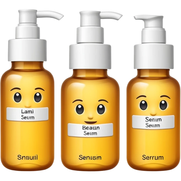 emoji of three beauty products (tube, serum, jar), wit labels, minimalistic but luxury design (realistic) emoji