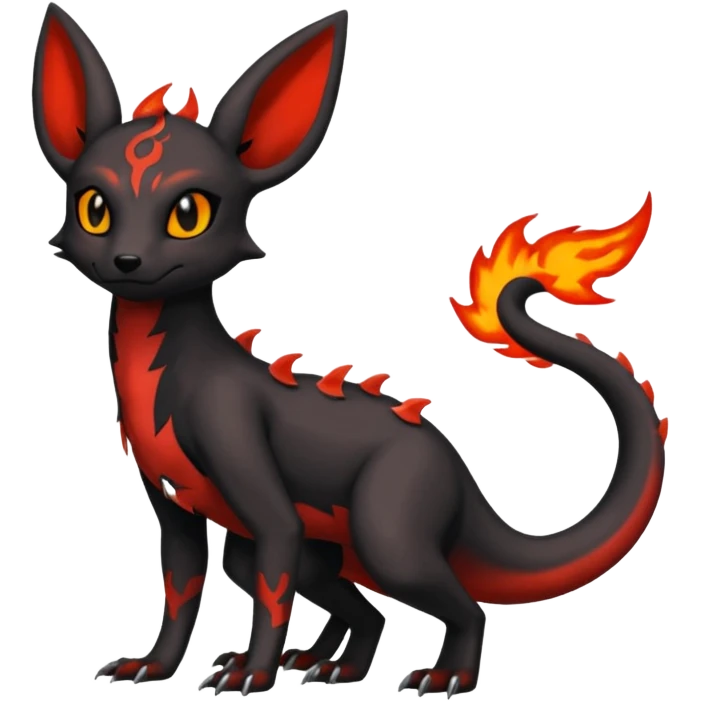 Edgy gothic dark evil magma-Salandit-Umbreon-Amaura-hybrid-fusion (full body) emoji