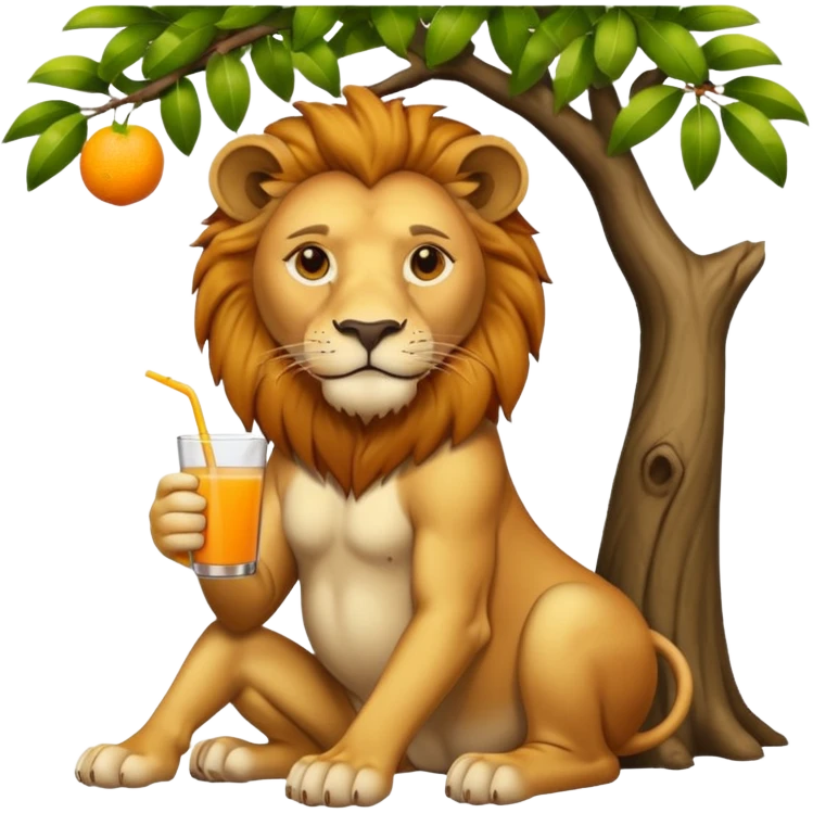 ی شیر ک ب درخت تکیه داده وآب پرتقال میخوره  emoji