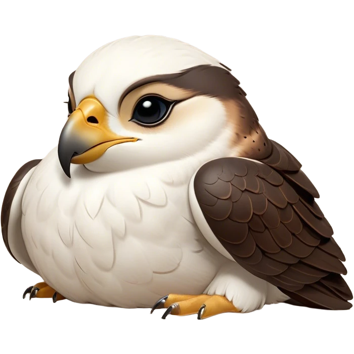 Meme-Worthy Cute Sleeping Falcon Portrait Emoji, Head resting peacefully with a contented smile, showcasing a streamlined, powerful form with eyes gently closed in serene slumber and a subtly curved beak, Simplified yet adorably endearing features, highly detailed, glowing with a soft, drowsy light, high shine, relaxed and utterly lovable, stylized with an air of playful laziness, soft glowing outline, capturing the essence of a sleeping falcon that feels destined to become the next viral icon of adorable rest! emoji