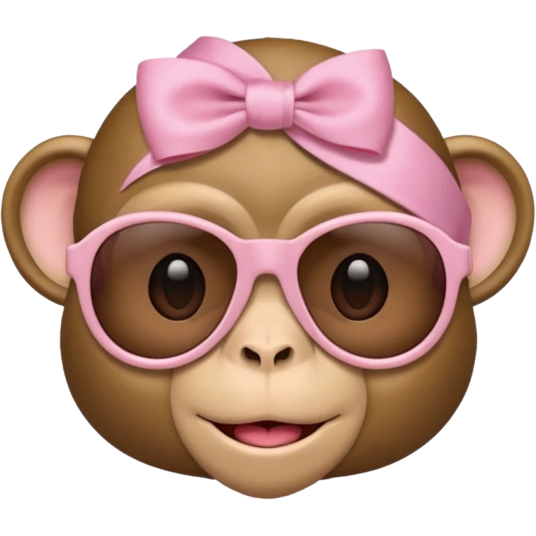 Monkey face emoji wearing sunglasses with a baby pink ribbon on the left side emoji
