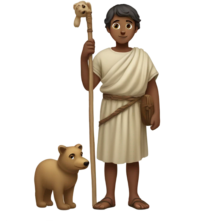 5th century shepherd boy with tunic and bear emoji
