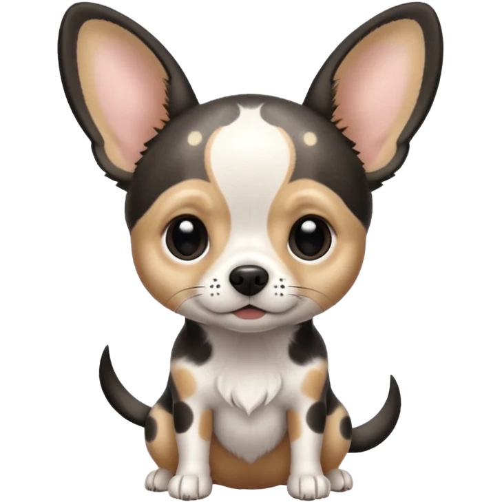 Chihuahua de pelo blanco con negro como una vaca. Con Grandes orejas super delgado emoji