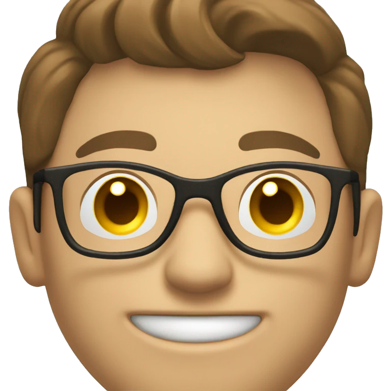 young teacher man with brown hair, beige skin and glasses smiling with lightbulb thought emoji