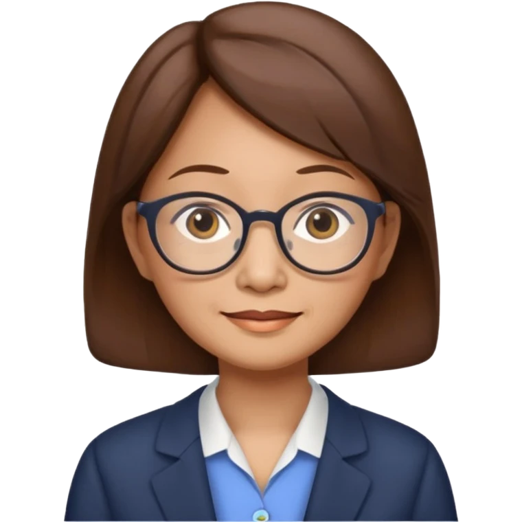 asian female accountant with eyeglasses, round face, brown hair, no tie, 63 years old emoji