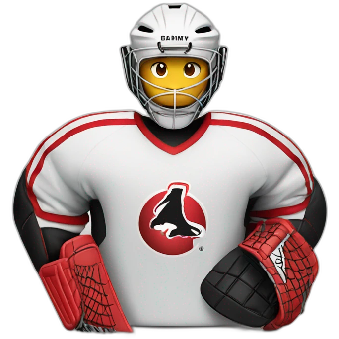 Hockey goalie with red and black equipment  emoji