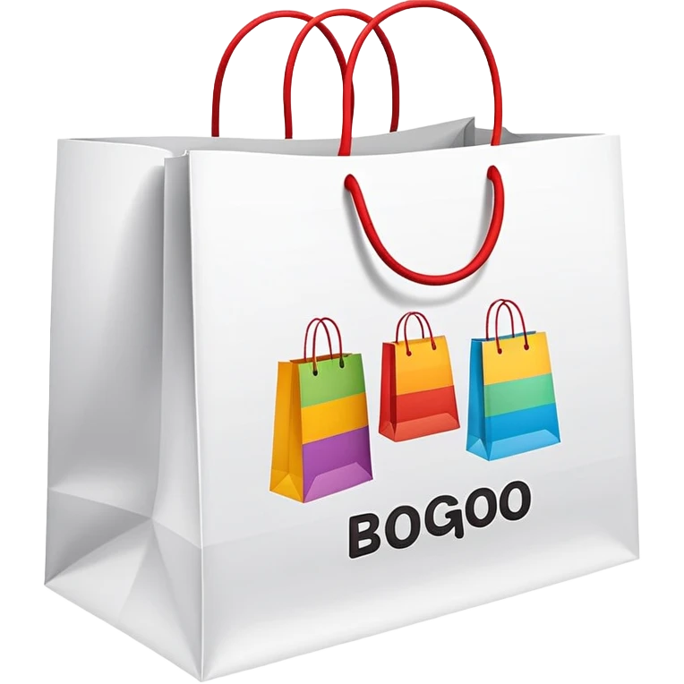 shopping bags with BOGO label, Buy One Get One Free promotion emoji