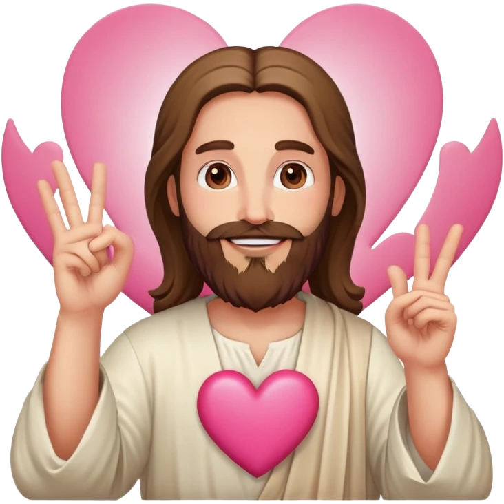 Bearded Jesus smiling making pink heart gesture emoji