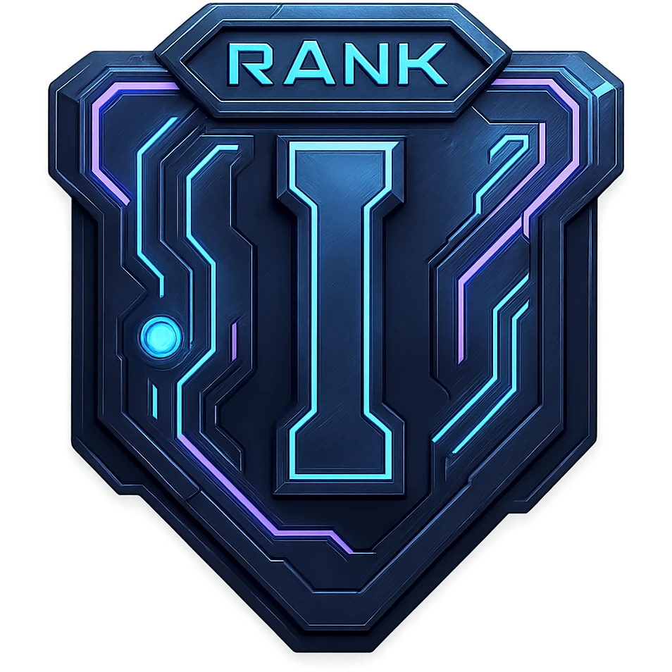 a metal insignia badge for a "rank I", space scifi-futuristic cyberpunk futurepunk emoji