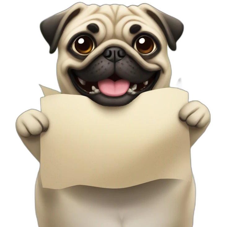 smiling pug holding a sign that reads the word "raid" emoji