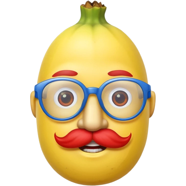 banana head wearing blue glasses and with red murtache emoji