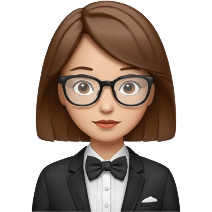 brown hair woman with bowtie, jacket and glasses emoji