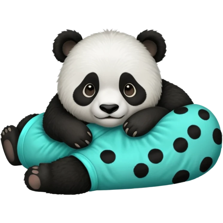 make a cute dark green panda with some furry cyan pjs laying down emoji