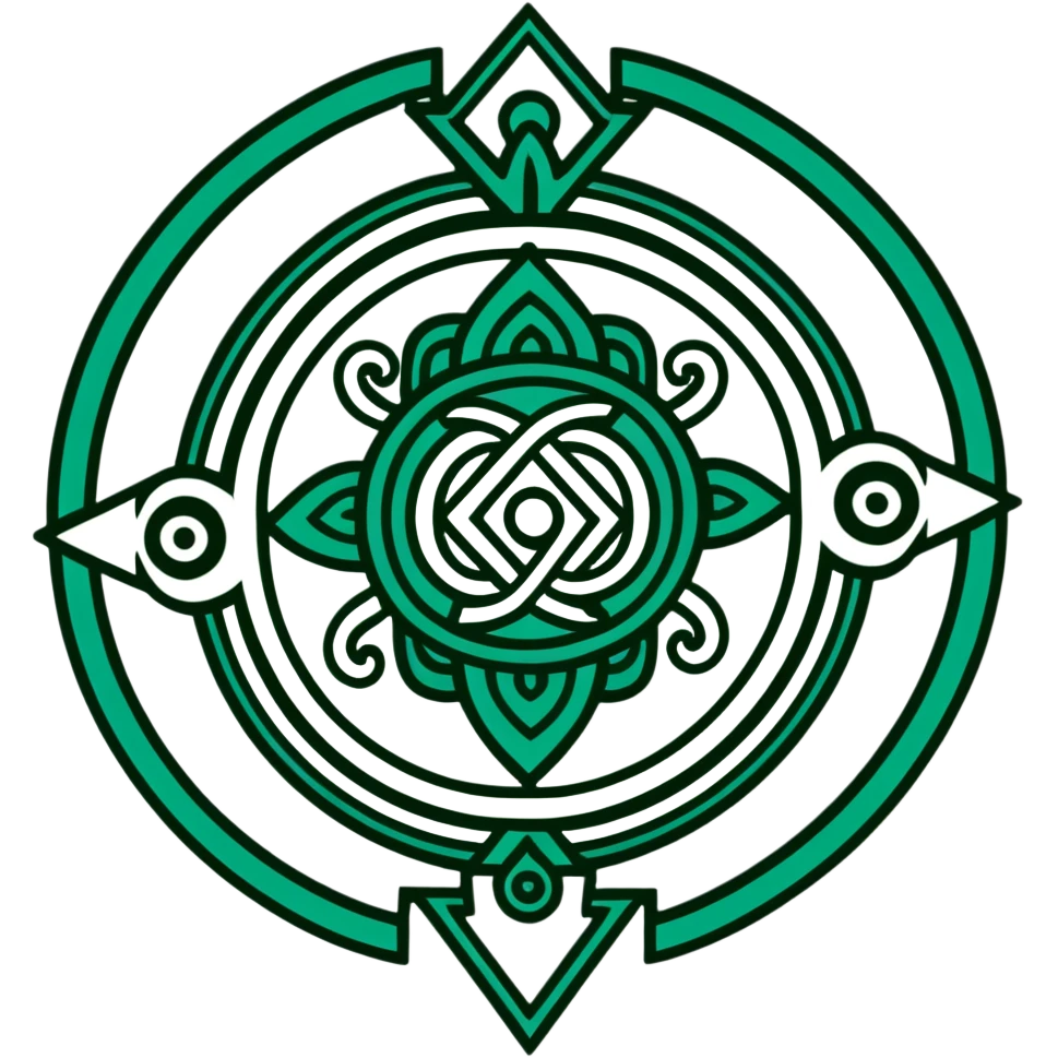 Minimalist ancient Maya symbol with clean lines, predominantly white with deep green and black accents, inspired by sacred geometry emoji