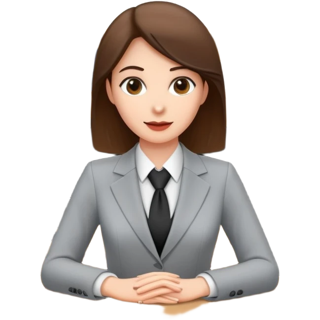 Professional female bank clerk in formal business attire behind a counter emoji