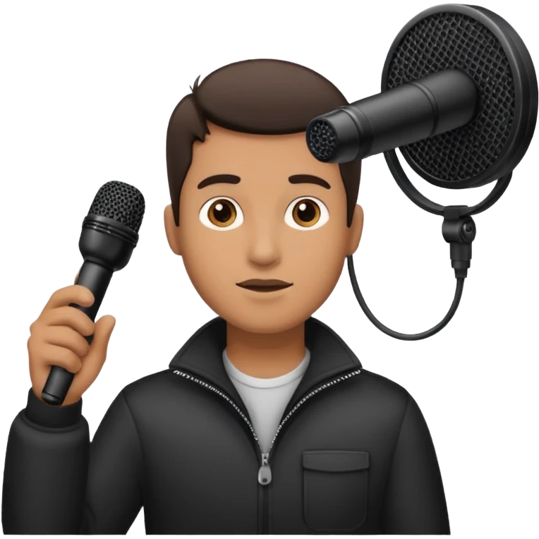 man holding a long over head boom microphone emoji