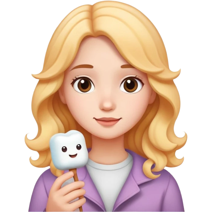 a girl  with wavy/ straight hair holding a marshmellow owala  emoji
