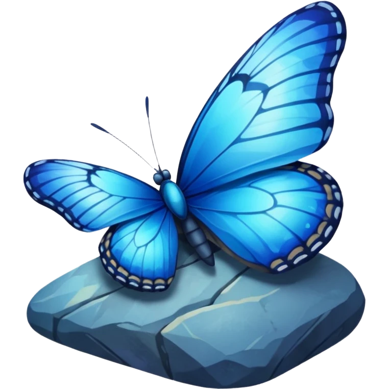 blue butterfly on rock emoji