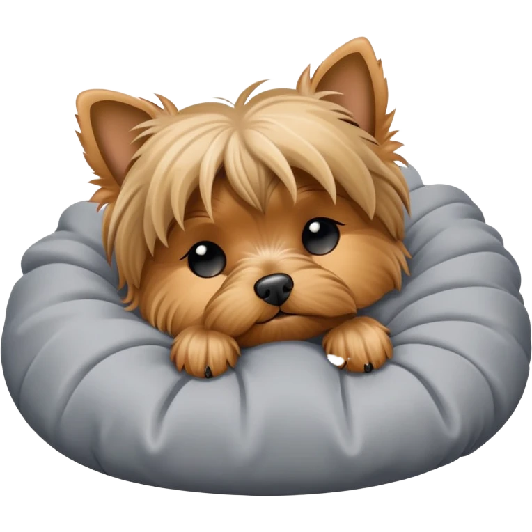 Sleeping Yorkshire terrier on bed emoji