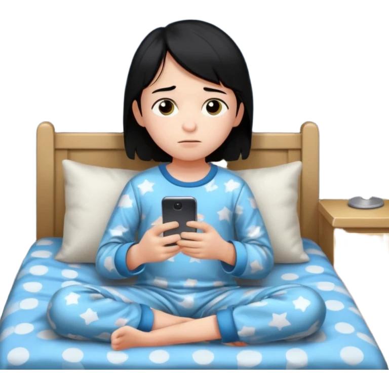 un niño de entre 3 - 10 años jugando con su celular, cansado en una habitacion apagada, el niño tiene piel blanca y cabello negro

 emoji