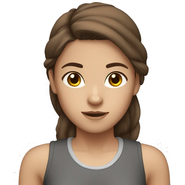 Girl with brown hair, brown eyes and gym clothes emoji