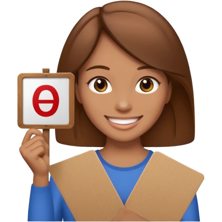 brown haired women with a sign with "Sosholondas" on it emoji
