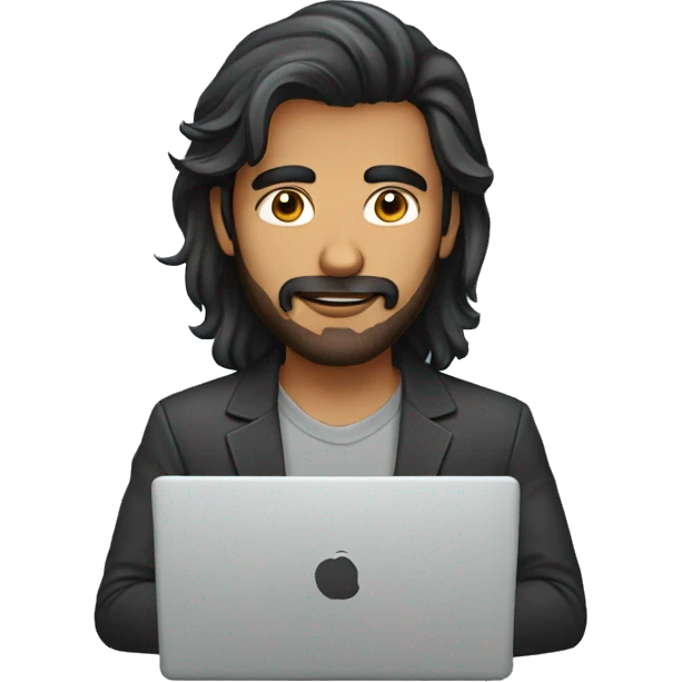 indian guy long hair facial hair working in laptop emoji