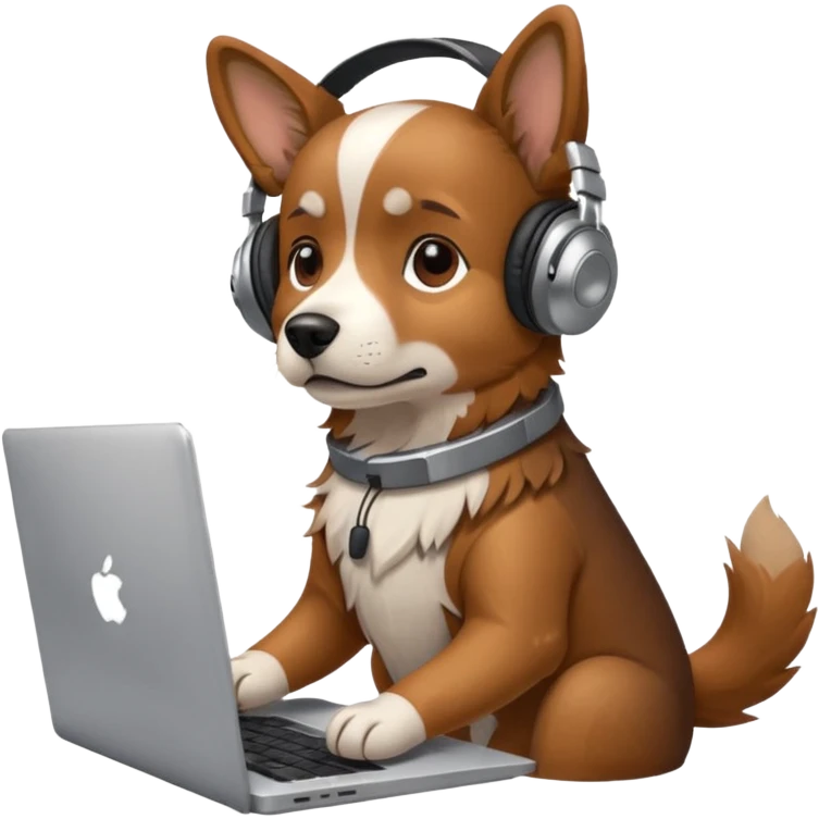 A dog with headphones on  a laptop emoji